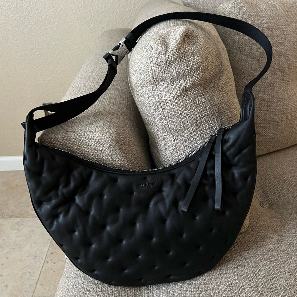 Rag and Bone Riser Black Perforated Hobo Handbag New